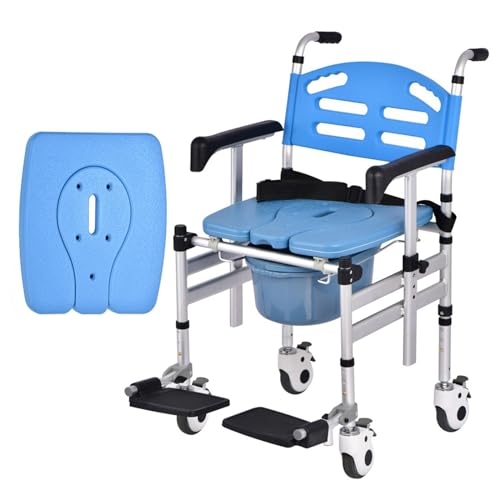 YAXRO Sedie da Toilette con Ruote,Toilette Pieghevole per Sedia A Rotelle Pieghevole da Bagno Sedie da Toilette Mobili Regolabili per Anziani Sedia da Toilette Mobile Sedia da Doccia C