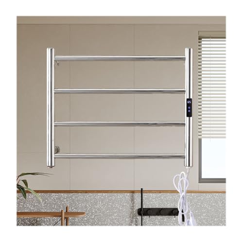 AYCDL Radiador De Pared para Baño, Toalleros Eléctricos con Termostato, Calentadores De Toallas De Acero Inoxidable para Baño, A: Oro B, Cableado Fijo,Silver a-Plug in Right