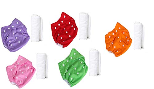 Image of Adjustable & Reusable Baby Washable Cloth Diaper Nappies with Pad Inserts for Babies /Infants /Toddlers |Age 0 to 2 Years (Pack of 5)