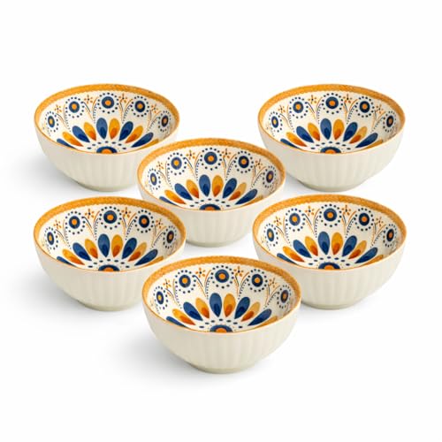 Image of YELONA Ceramic Snack Bowls - Set of 6 (300 ml Each) | Microwave & Dishwasher Safe | Premium Dinner Bowl Set for Snacks, Rice, Dessert & Kitchen Use (Mandala)