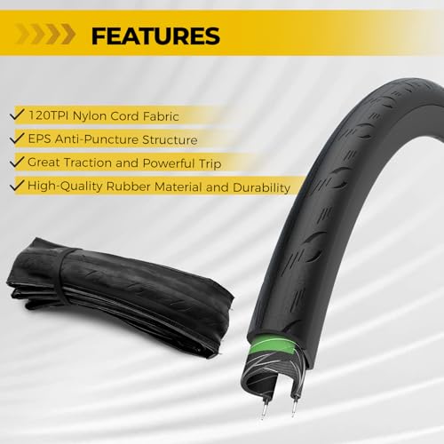 2-PCS 700C Bike Tires 700x28C/28-622, Floding Puncture Proof