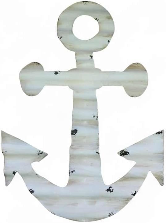 Home Decor Weathered Boathouse Large Wall Hanging, Distress Tin, 27 Inch High Boho Wall Hooks Rustic Metal Decorative Vintage Hangers For Indoor Outdoor Use Western Entryway