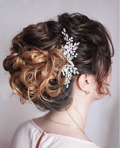 Jeairts Crystal Bride Wedding Hair Comb Silver Pearl Hair Side Combs Headpiece Bridal Headwear Hair Piece Decorative Hair Accessories for Women and Girls