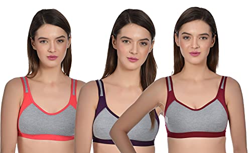 Image of Aimly Women's Cotton Seamless Non-Padded Full Coverage Sports Bra - (Pack of 3)