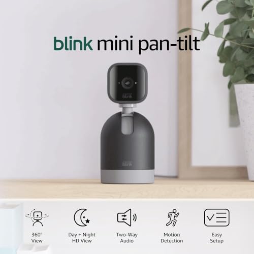 Blink Mini Pan-Tilt with 1-Year Subscription Plus Plan| Rotating indoor plug-in smart security camera, two-way audio, HD video, motion detection, Works with Alexa, Black