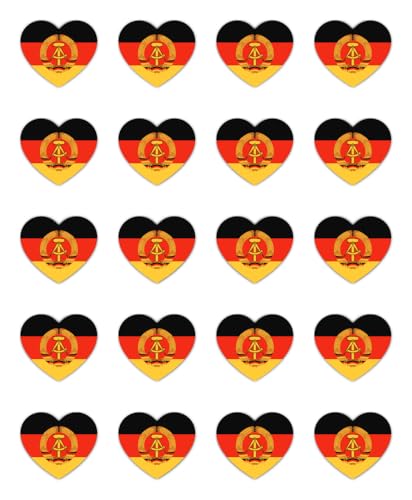 Aufkleber  25 mm 20 Stück - DDR Herz-Flagge Sticker Set Vinyl 25 mm 20 Stück selbstklebend wetterfest UV-beständig Indoor Outdoor Deko