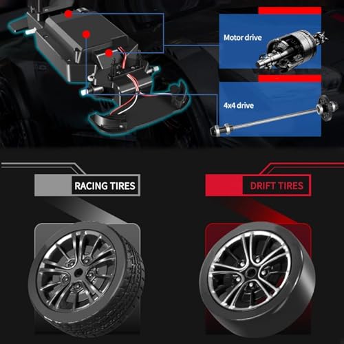 Image of Remote Control Cars 1:16 Scale RC Drift Car 2.4Ghz 30KM /H High Speed 4WD RTR Racing Car with Drift Tires LED Lights 1PCS Rechargeable Batteries RC Sport Cars Toys for Adults Kids Gift,Black