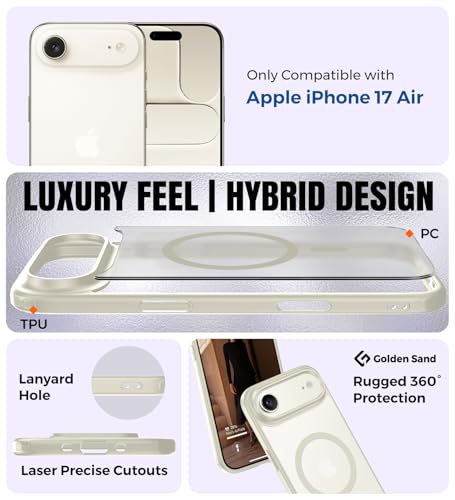 Image of Golden Sand Rugged Frosted MagSnap Back Cover Case for Apple iPhone Air, iPhone 17 Air 5G Compatible with MagSafe - Semi Transparent,Shockproof, Slim, Matte Grip, Strong Magnets (Cloud White, TPU+PC)