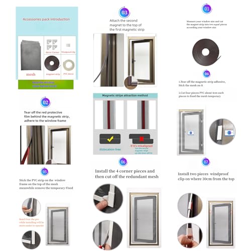 Surplex Regulowana magnetyczna moskitiera DIY maks. 150 x 130 cm z pełnoklatkowym paskiem magnetycznym, pasuje do każdego rozmiaru mniejszego, siatka z włókna szklanego łatwa instalacja utrzymuje
