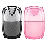 Collapsible Pop Up Laundry Hamper, Extra Large Mesh Foldable Laundry Basket Bag, 28" x 16" x 16", 2 Pack (Black + Pink)
