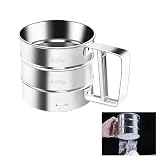 Tibapla Tamiz de Harina de Mano,Taza Tamizadora de Harina de Malla Fina de Acero Inoxidable con Escala,Taza Tamiz para Hornear de Gran Capacidad,Tamiz de Harina Reposteria Transparente para Casa (B)