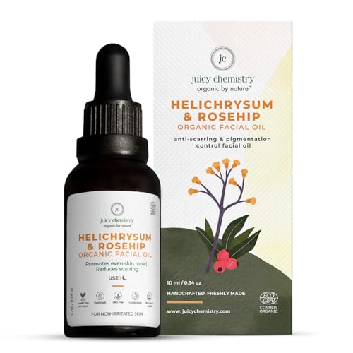 Image of Juicy Chemistry Organic Barrier Repair Facial Oil with Helichrysum + Rosehip, 10 ml | Repairs Skin Barrier | Reduces Pigmentation & Dark Spots | Boosts Glow | Promotes Even Skin Tone | Dermatologically Tested