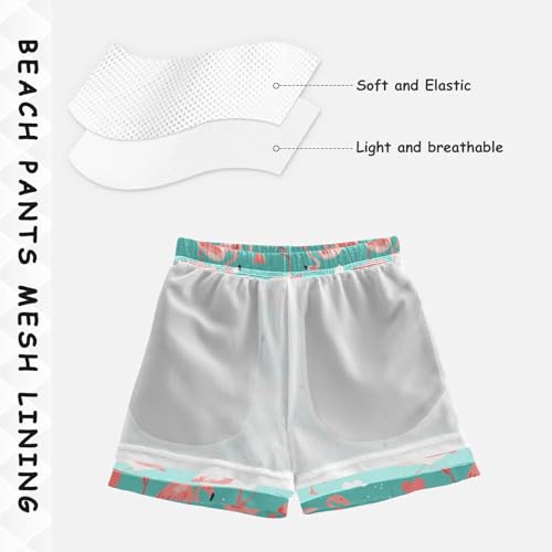 Boys Quick Dry Swim Trunks with Pockets Pink Flamingos Hearts Beach Shorts for Kids, Toddler Swimsuit Boy4