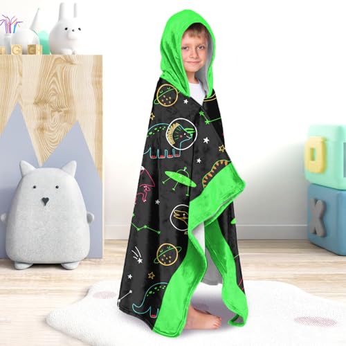 Image of Dinosaur Boys Beach Towel with Hoodie for Kids Toddlers Age 4-8,Dino Blue Bath Towels Shower Wrap for Boys, Hooded Poncho Beach Blanket for Pool Swimming Cute Wearable Bath Towel for Child