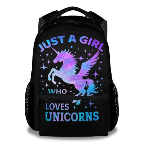 Unicorn Backpack for Girls & Women, 16 Inch Black Backpacks for School, Cute Lightweight Bookbag for Kids