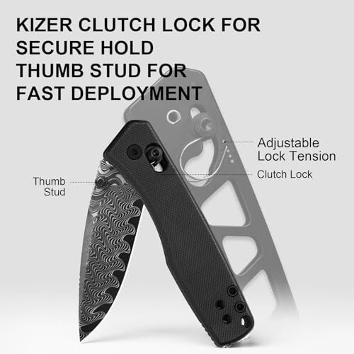 Image of Kizer Aegis EDC Pocket Knife, 2.8 inch Damascus Steel, Black G10 Handle