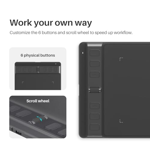 HUION Inspiroy Graficzny tablet 2 S, przenośny, 16.0 x 9.9 cm, 8192 poziomy, bez baterii, 6 klawiszy + przewijacz, do Windows, Mac, Linux, Android, ChromeOS (czarny)