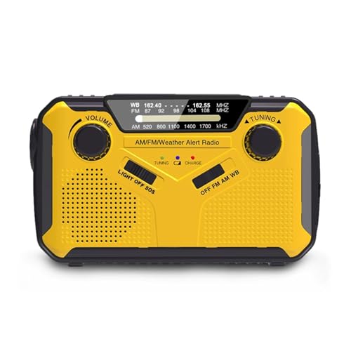 kesurpae Radio portátil Am/FM con manivela, Carga Solar, Alarma de frecuencia con batería incorporada, Radio con manivela ABS y Dinamo, Amarillo
