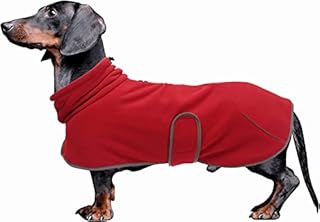 babepet Dachshund Winter Coat Polar fleece Dog Jacket miniature Dachshund Pullover Jumper Adjustable Outdoor Sausage Dog Apparel with zipper harness hole for small medium breed-Red-L