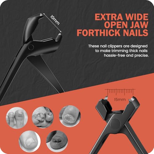 Image of BEZOX Toe Nail Clipper for Thick Nails for Seniors, Nails Clipper Set for Comfort Nail Trimming, Precision Fingernail Clippers - Black