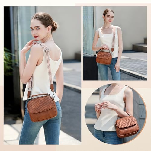 OPAGE Crossbody Bags for Women, Quilted Vegan Leather Women Crossbody Purses Shoulder Handbag with Wide Strap & Top Handle2