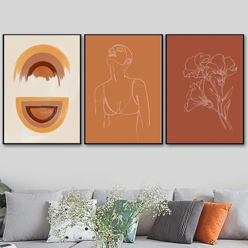 Affiches abstraites orange en toile 50x70 cm pour décoration de salon nordique