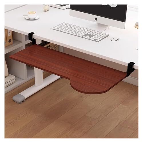 人間工学に基づいたデスク下キーボードトレイ。調節可能な27インチのチーク材キーボード引き出し。省スペースのスライド式キーボード棚。ホームオフィスやゲーム環境に最適。