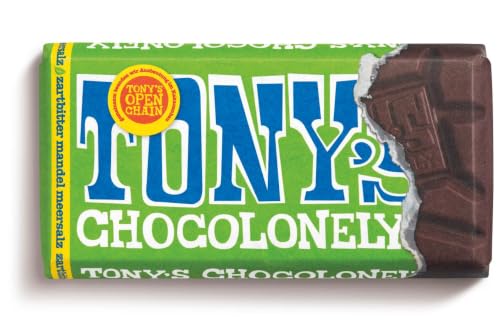 TONYS CHOCOLONELY - Zartbitterschokolade mit Mandeln & Meersalz 90 g - Fairtrade Schokolade. Ohne Palmöl hergestellt in Belgien