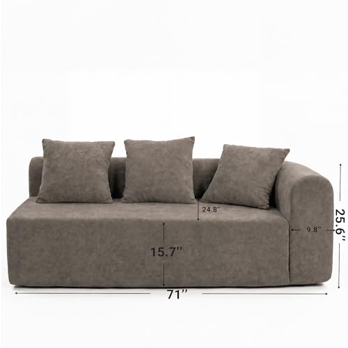Image of Claiks 71 inch Right Armrest Boneless Sectional Loveseat Sofa, Light Grey