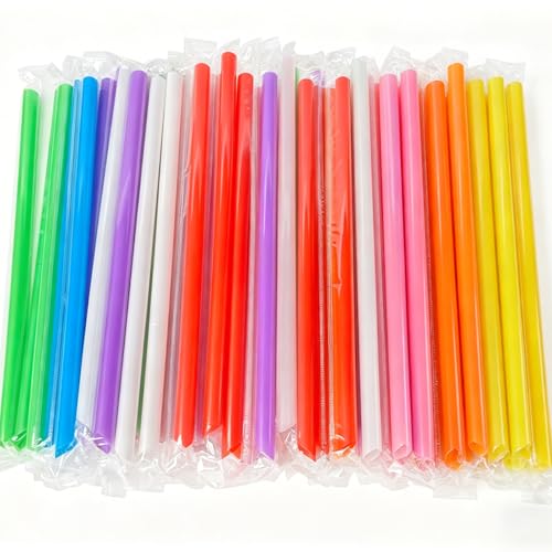 300 Individually Wrapped Boba Straws 0.43 x 9.5 Jumbo Disposable Plastic Straws for Smoothies Milkshakes & Bubble Tea-Large Thick Straws Plastic Straws Disposable Boba Straws Disposable.
