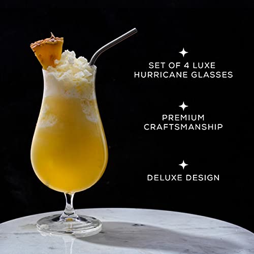 Joyjolt Terran Pina Colada Glasses - Premium Hurricane Cocktail Glasses Made In Europe - 17-Ounce L Crystal Drinking Set - Set Of 4 Hurricane Glasses Cocktail Set, Ideal For Refreshing Cocktails #TOP2