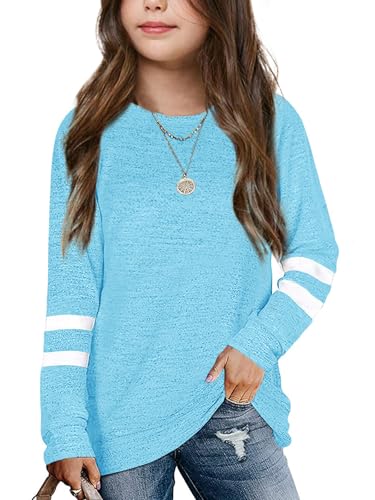 Image of Apbondy Girls Shirts Casual Long Sleeve Crewneck Loose Striped Sweatshirts Pullover Tops