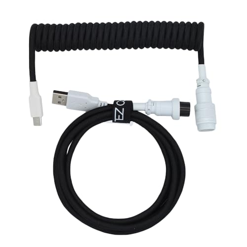 Tez Cables E-Series Custom CoiLED Aviator Keyboard Cables (5ft, USB-C Painted GX-16, Black/White)