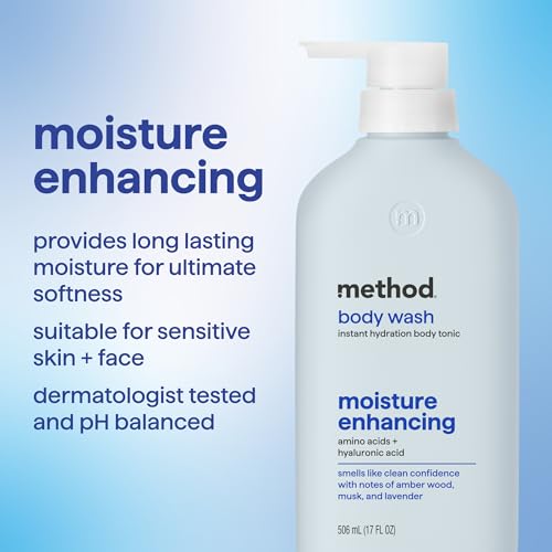 Image of method Hydrating Body Wash, Moisture Enhancing, 17 fl oz | Leaves Skin Feeling Soft & Moisturized, Made without Parabens, With Notes of Amber Wood, Musk & Lavender Notes