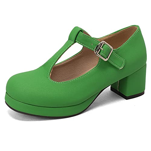 Escarpins talon bloc pour femmes en vert à bout carré de style western et confort pieds larges