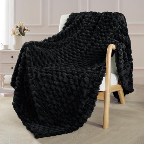 Exclusivo Mezcla Manta Cama Color Negro - Manta Sofá, Manta Polar, Franela Doble Cara Suave, Ligera y Fácil Cuidado, Todas Estaciones, Jacquard Elegante, 130x170 CM