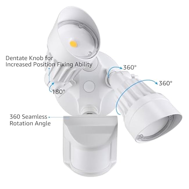 LEONLITE COB LED Security Light, Motion Sensor Flood Lights Outdoor, Aluminum, 3 Modes Motion Detector+Dusk to Dawn+Switch Control, 100-277V, Adjustable 2-Head, IP65, 5000K Daylight, ETL, White