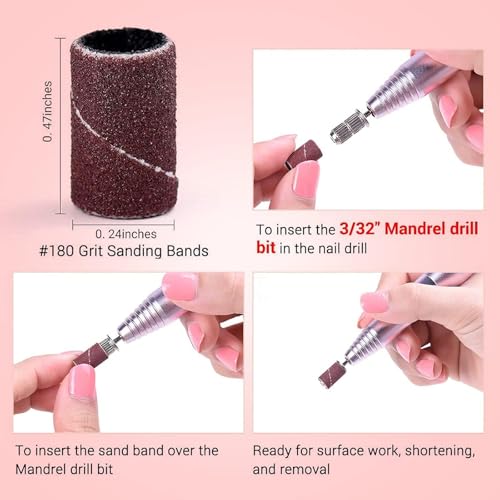 Image of MelodySusie 100 Pcs Professional Sanding Bands Nail Manicure 180 Grit File Sand Piece Set For Nail Drill Bits