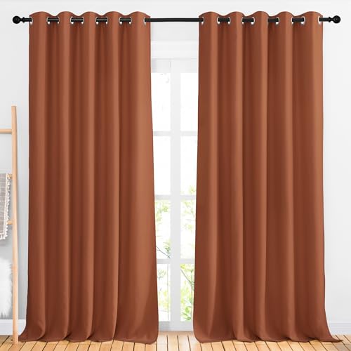 NICETOWN Burnt Orange Curtains 102 inch Length, Grommet Blackout Room Darkening Blackout Window Treatments Sound Reducing for Bedroom/Kids Room, W66 x L102