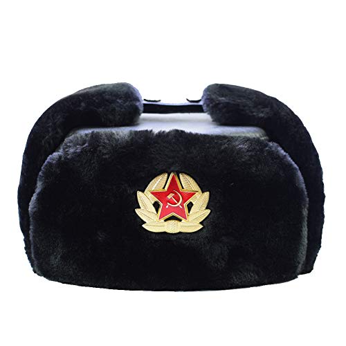 Yosang Russian Soviet Army Fur Sheepkin Leather Cossack Military Ushanka Hat #TOP2