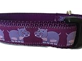 Handmade Hippo Dog Collar – Purple Cartoon Print Adjustable Collar for Medium and Large Dogs – Durable Nylon (Medium 13-19')