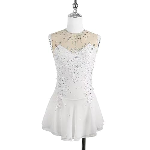 ZYDANC Figure Skating Competition Dress Ice Skating Dresses One-Piece Training Wear Gymnastic Leotard Activewear,White,XL