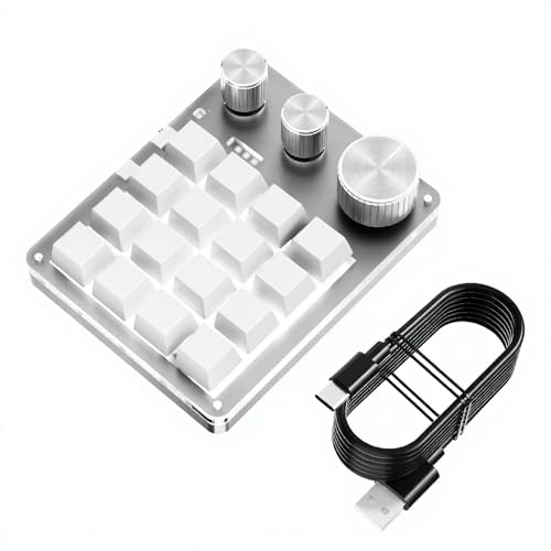 Clavier programmable à 16 touches et 3 boutons en alliage d'aluminium blanc