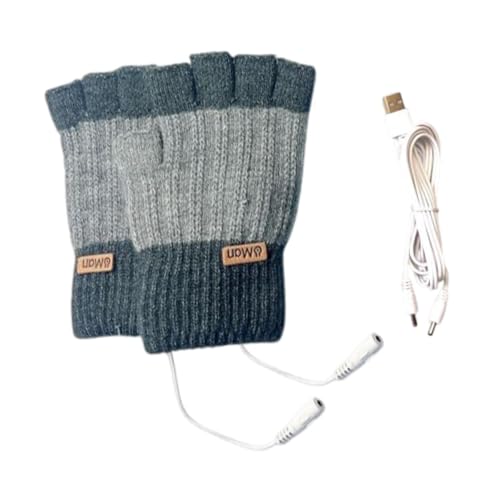 USB Heated Gloves Fingerless Electric Heating for Computer Gaming Office Work Typing Winter Hand Warmers- Gray