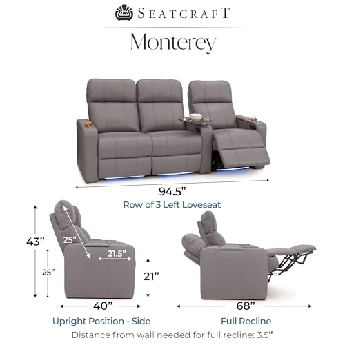 Image of Seatcraft Monterey Home Theater Seating Gray Row of 3 Left Loveseat