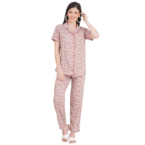 Image of Women's Pure Cotton Top & Pyjama Set - Printed Nightwear and Loungewear, Comfortable Night Suit for Sleep and Relaxation