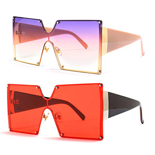 Image of mincl /Oversized Shield Sunglasses Woman 2019 Fashion Luxury Shades UV400 Vintage Flat Top Futuristic Sunglasses