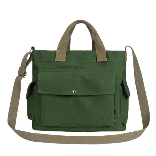 Image of Canvas Messenger Tote Bag Large Hobo Crossbody Bag with Multiple Pockets Casual Shoulder Handbag for Women and Men