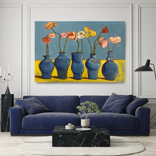 Toile fleurs dans des vases rétro peinture art mural 70x90cm avec cadre interne en bois - 3