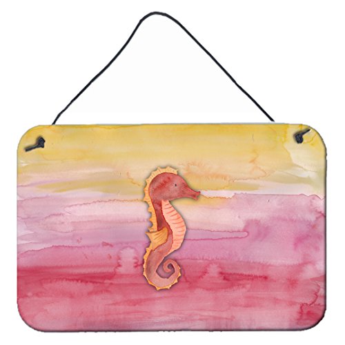 Hippocampe aquarelle impression métal multicolore tableau 20x30cm